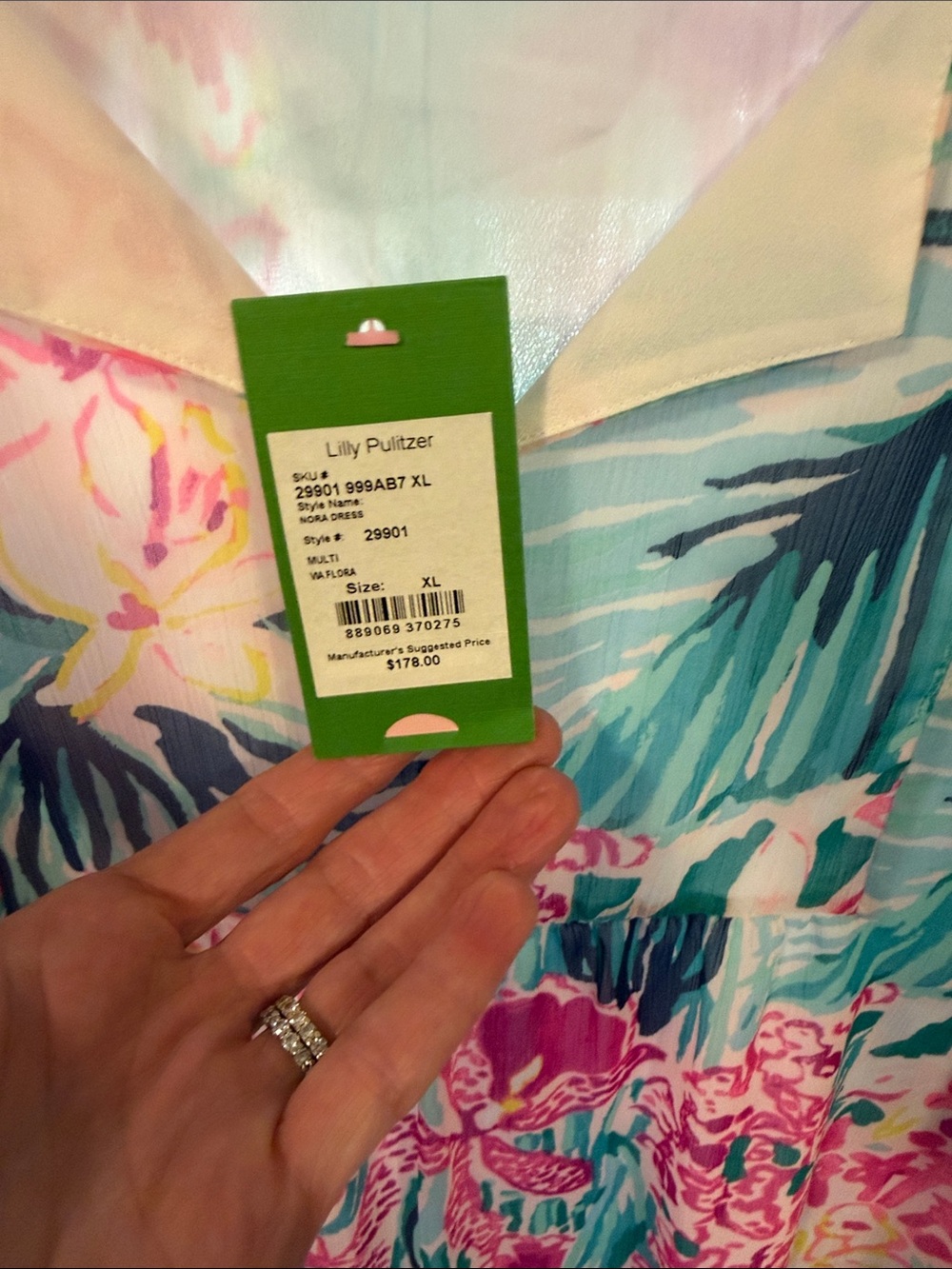 Lilly Pulitzer Pink, Green & Blue Tropical Floral Ruffle Dress - Picture 2 of 7